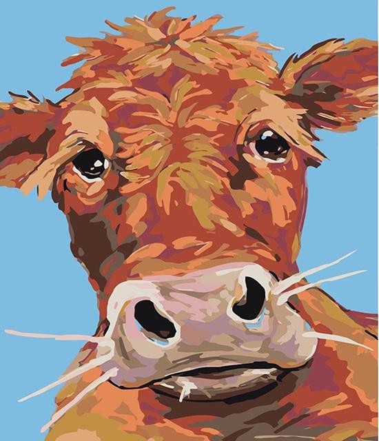 RUOPOTY Painting By Numbers Cattle Animal Wall Art Unique Gift Acrylic Home Decor Hand Painted Coloring Flower For Living Room