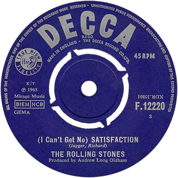 7inch Record ROLLING STONES - (I Can't Get No) Satisfaction F12220 Decca 1965 UK Rock Used