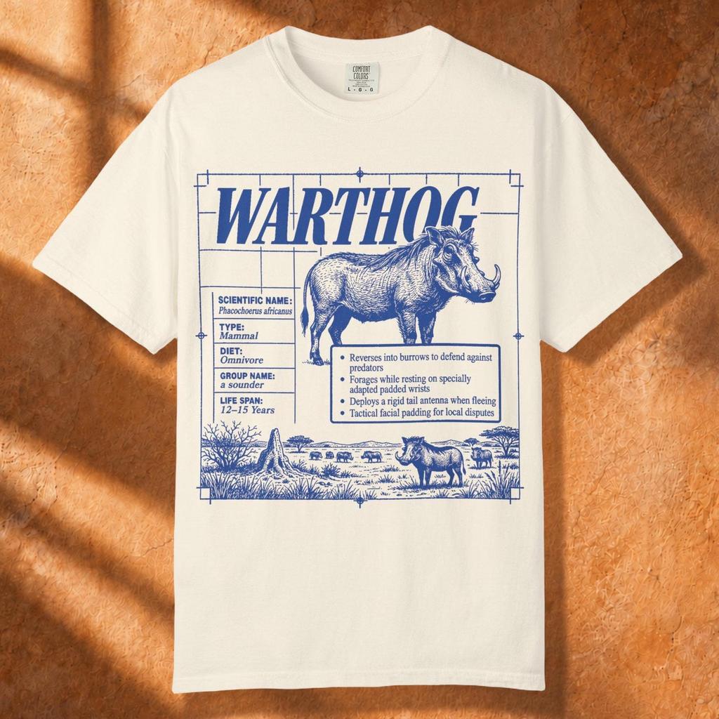 Warthog Comfort Colors® T-Shirt, Vintage 90s Facts Tshirt, Zoology Shirt, Wildlife Lover Gift, Nature Science Unisex Top