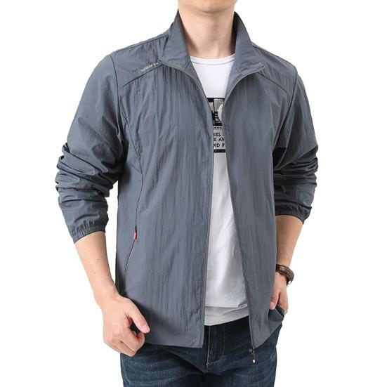 Мужское летнее пальто с лацканами и длинными рукавами, солнцезащитная куртка, сплошной цвет, свободная посадка, ветрозащитная верхняя одежда на молнии