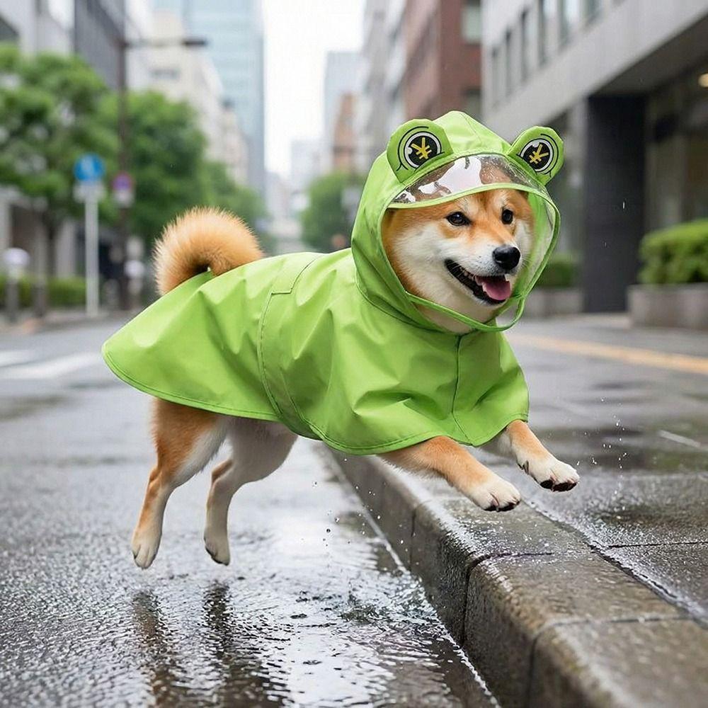 Dirt-Resistant Pet Rain Cloak Hooded Design Frog Pet Poncho Green Dog Rain Jumpsuit  Small Dogs