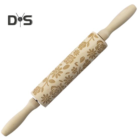 Rolling Pin Labor-saving Wood Flower Pattern Embossing Baking Roller