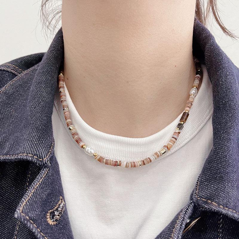 Ожерелье из натурального камня и жемчуга в стиле Мэн Цзыи: Женская ретро-роскошная высококлассная ключичная цепочка для весны/лета