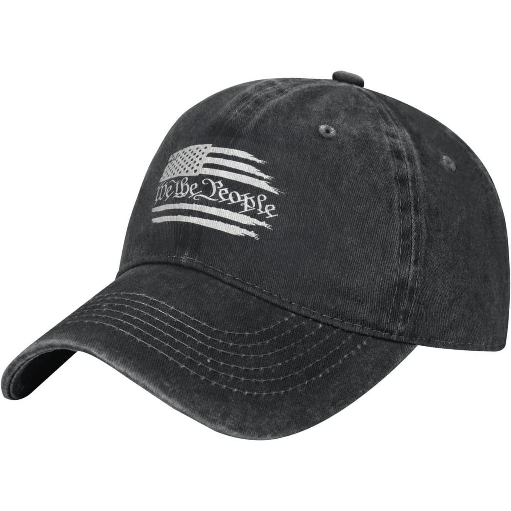 We The People Flag Washed Baseball Cap Unisex Low Profile Denim Cotton Adjustable Sun Hat