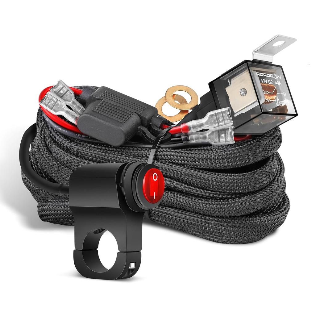 LED Light Bar Wiring Harness Kit w/Motorcycle Handlebar Switch 7-8'' Relay Harness for Headlight Driving Fog Lights Auxiliary