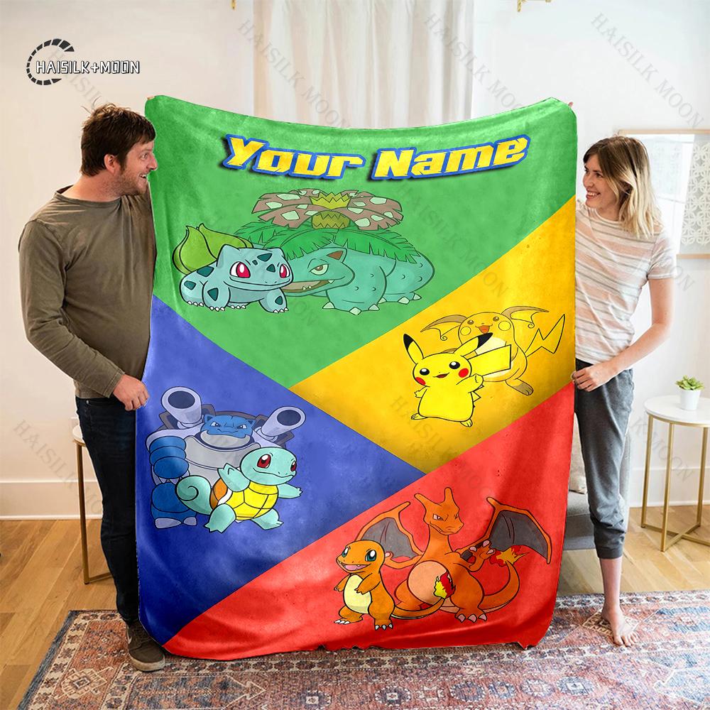 Free Shipping P-Pikachu C-charizard Print Blanket, for Bedroom Living Room Bed Sofa Office Nap Travel Camping Holiday Great Gift