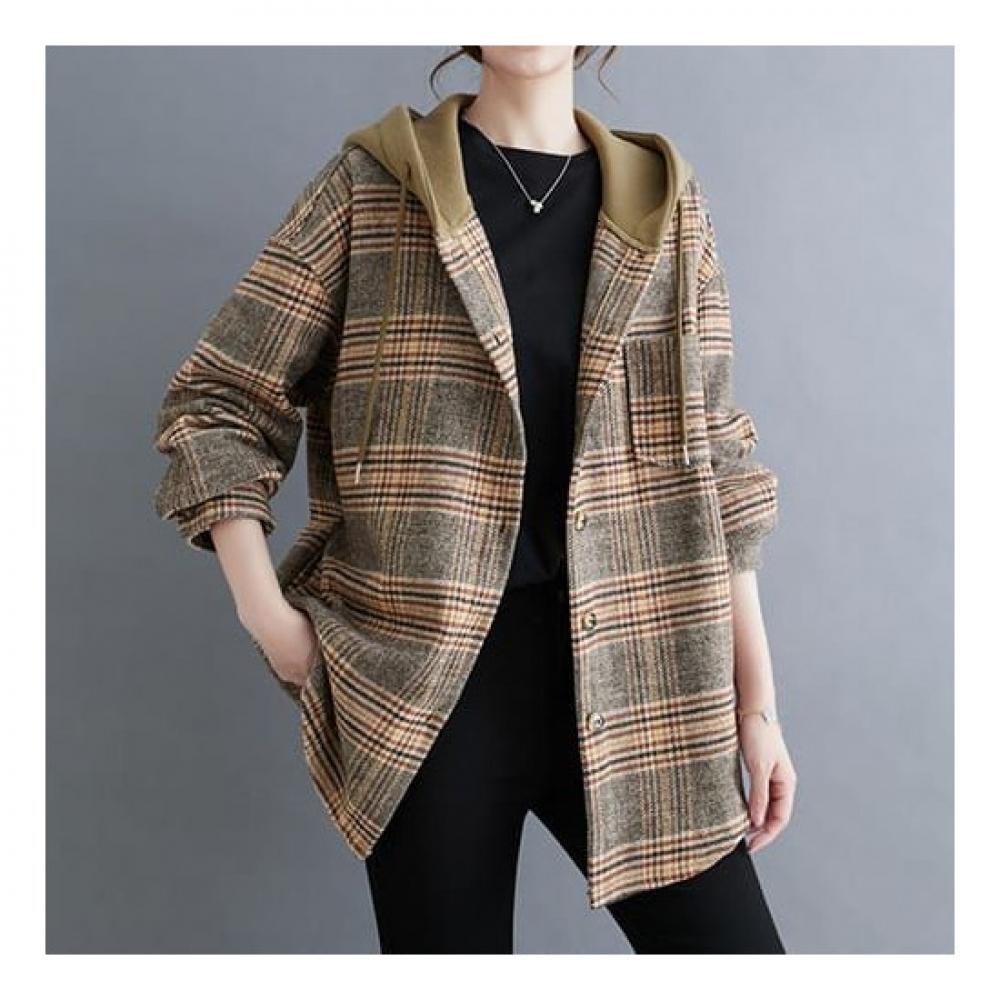 Navava Long Sleeve Hoodie Jacket Vintage Check Nc188