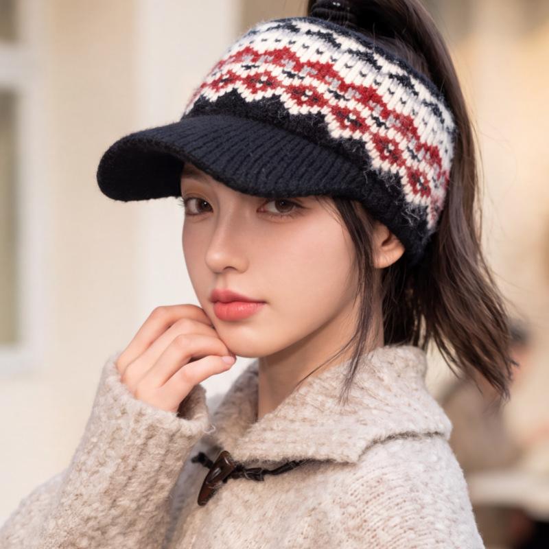New Jacquard Fair Island Wind Wool Knitted Hat Children's Barack Empty Top Sports Hat Warm Wool Hat