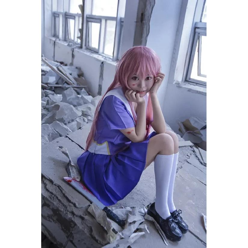 Gasai Yuno Косплей Аниме Дневник будущего Gasai Yuno Mirai Nikki Косплей Костюм Школьная форма Бант Короткая юбка Парик Костюмы на Хэллоуин