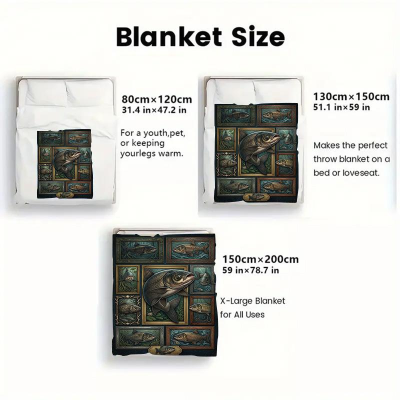 Fish Illustrations 2D Flat Pattern Flannel Blanket, High quality All Seasons, Home Decor, Warmth and Comfort, Perfect for Christmas Gifts.