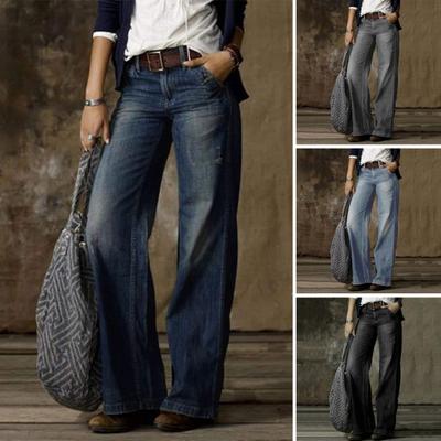 Женские джинсы в стиле ретро, ​​прямые, потертые, однотонные, с несколькими карманами, на пуговицах на молнии и на средней талии, уличная одежда