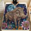 Retro purple flower animal Print Flannel Blanket,High quality Comfortable for All Seasons,Home Decor,Warmth and Comfort,Perfect for Christmas Gifts