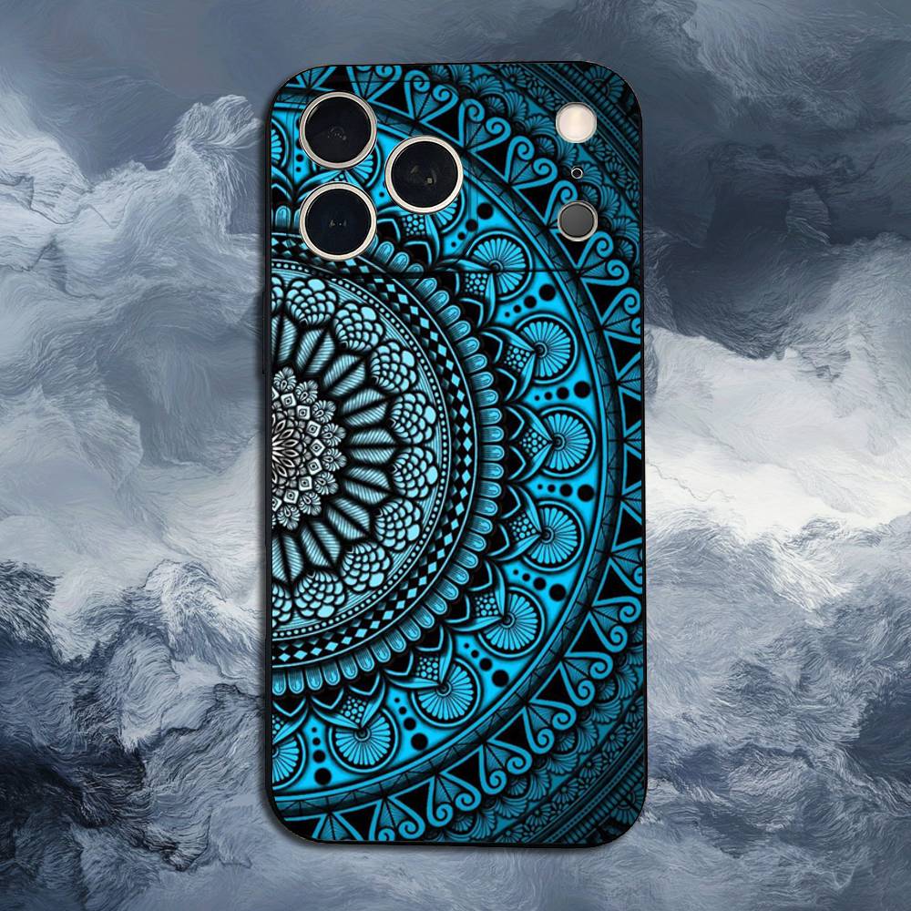 Totem Colorful Flower Mandala For iPhone 12,14,13,15,8,7,16,11,17,X,Mini,Plus,Pro,XR,SE,XS,Max,Soft Silicone Black Case