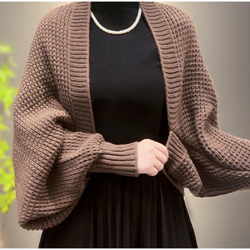 Женские укороченные болеро свитера с длинным рукавом кардиган с открытым передом легкая вязаная шаль накидка пончо