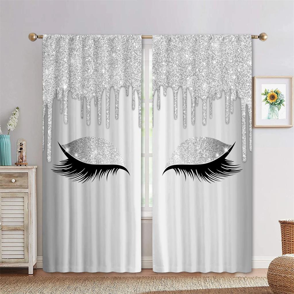 Popular Pink Eyelashes, Eyes 3D Digital Printing Bedroom Living Room Window Curtains 2 Panels