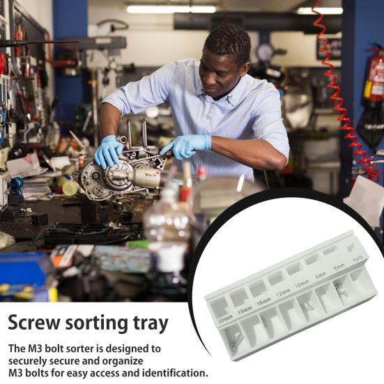 Лоток для сортировки болтов M3 с 7 измерительными прорезями. Коробка для сортировки длины прецизионных винтов M3. Органайзер для мелких деталей и крепежных деталей.