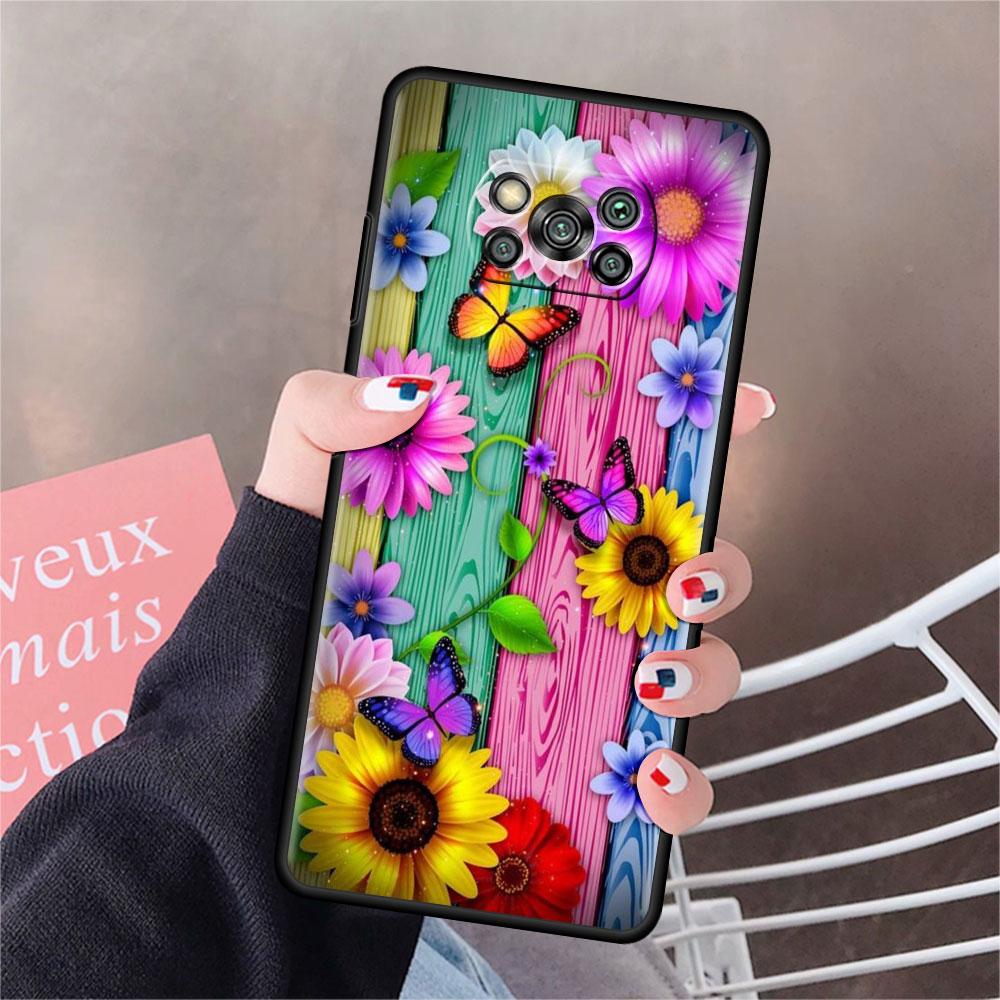 Чехол для Xiaomi Mi Poco X3 NFC X4 Pro F3 F4 GT M4 M3 F1 C40 11 Lite 11T Мягкий силиконовый чехол для телефона с изображением бриллиантового цветка и бабочки