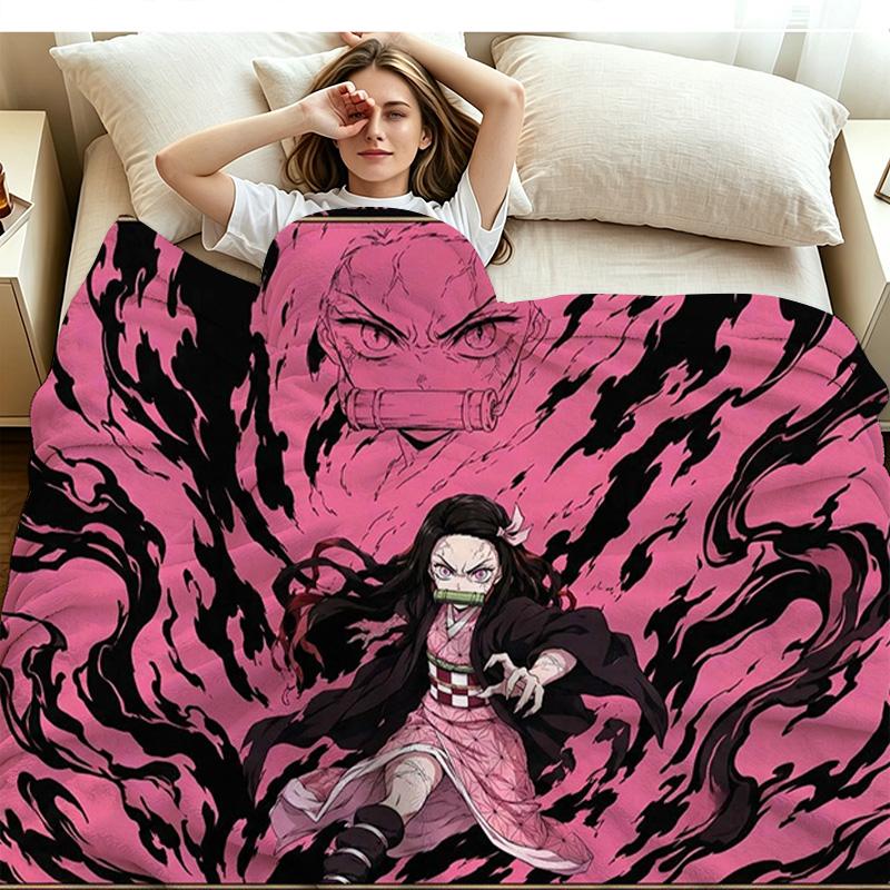 Demon Slayer Character Print Flannel Blanket High Quality Warm Comfortable Cover for All Seasons Perfect for Gifts Home Decor