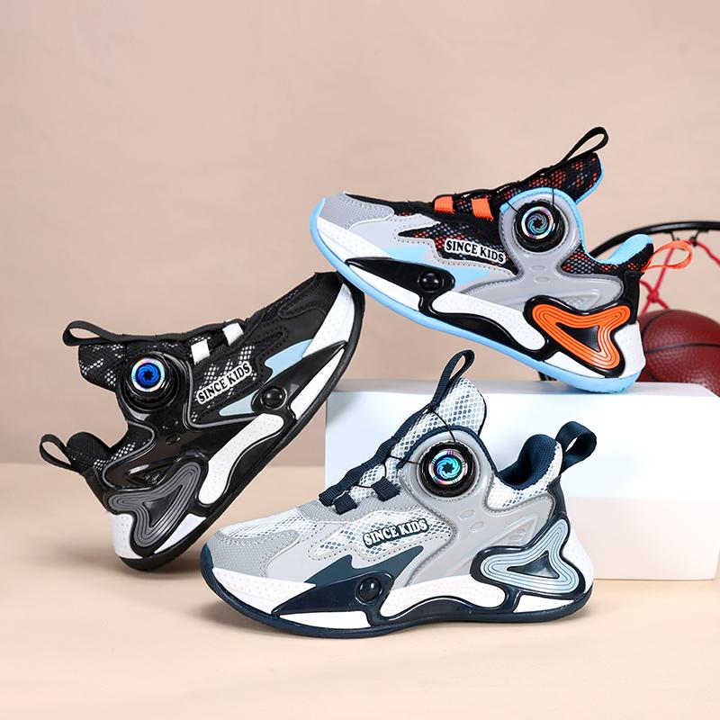 Children‘s Breathable Mesh Basketball Shoes Boys Girls Non-slip Basketball Trainers Outdoor Lace-up Jogging Sneakers Gym Shoes