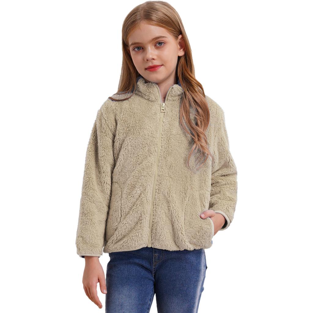 Унисекс Детская Повседневная Куртка с Длинным Рукавом, Воротником-стойкой, Мягким Плюшем, Застежкой-молнией, Карманами по Бокам, для Улицы