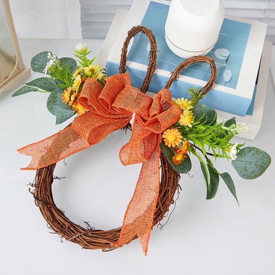 Венок пасхального кролика из ротанга, плетеный в форме кролика, венок с бантом, искусственная зелень для камина, двери, стены, окна, декор