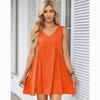 Fashion V-neck Sleeveless Summer Dress Women Loose Pleated Casual Party Short Dress Office Lady Solid Vintage Elegant Sexy Dresses 1043