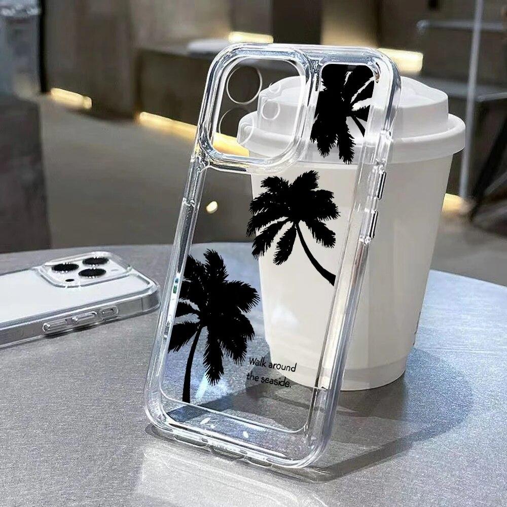 Прозрачный мягкий чехол для телефона с рисунком кокосовой пальмы для iPhone 11 12 13 15 14 Pro Max XR XS Max X 7 8 14 Plus SE 2020 2022 силиконовый чехол