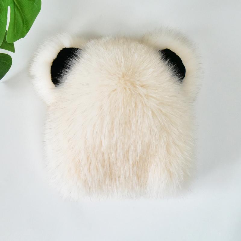 Cute Bear Ears Pattern Fur Hat for Women Girls Real Fox Fur Beanie Fluffy Russia Style Bomber Beanie With Lining for Cold Winter