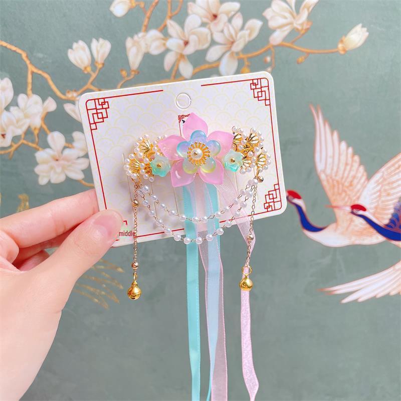 Hanchen Ancient Style Hair Accessories for Girls - Tassel Hairpin, Hanfu Ribbon Clip, Princess Duckbill Clip