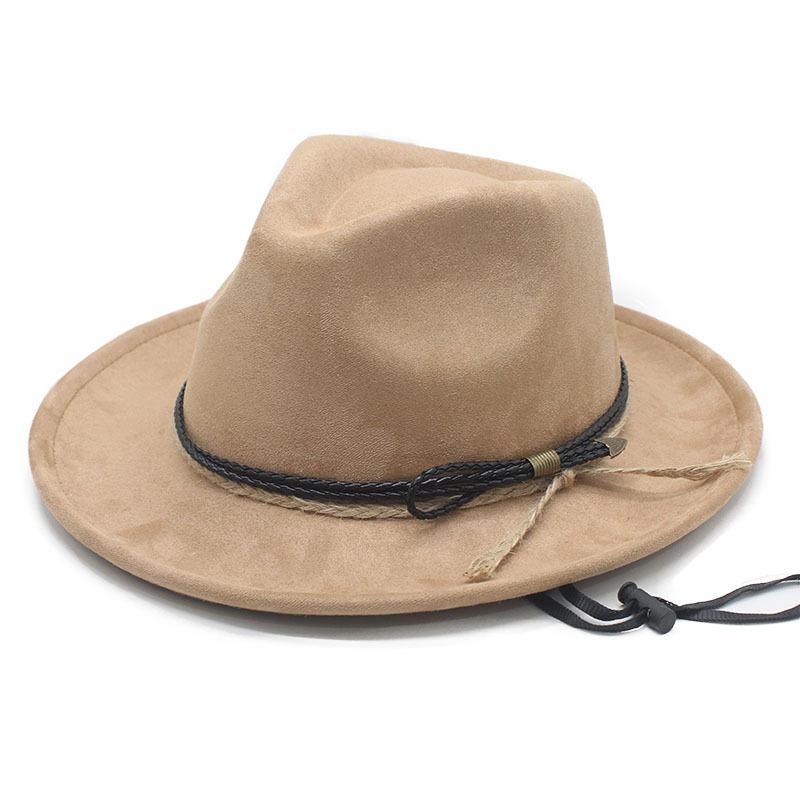 Vintage Western Cowboy Hat, Hot Selling Suede Top Hat with Windbreak Rope Tibetan Sun Hat