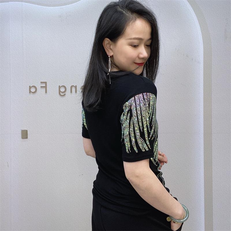 Summer Heavy Duty Women's Trendy Hot Drill Short Sleeve European Style Plus Size T-shirt