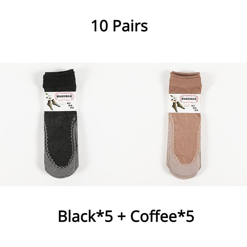 10 пар хлопковых бархатных женских коротких чулок, средних носков-трубочек, впитывающих пот, нескользящих шелковых носков с защитой от крючков