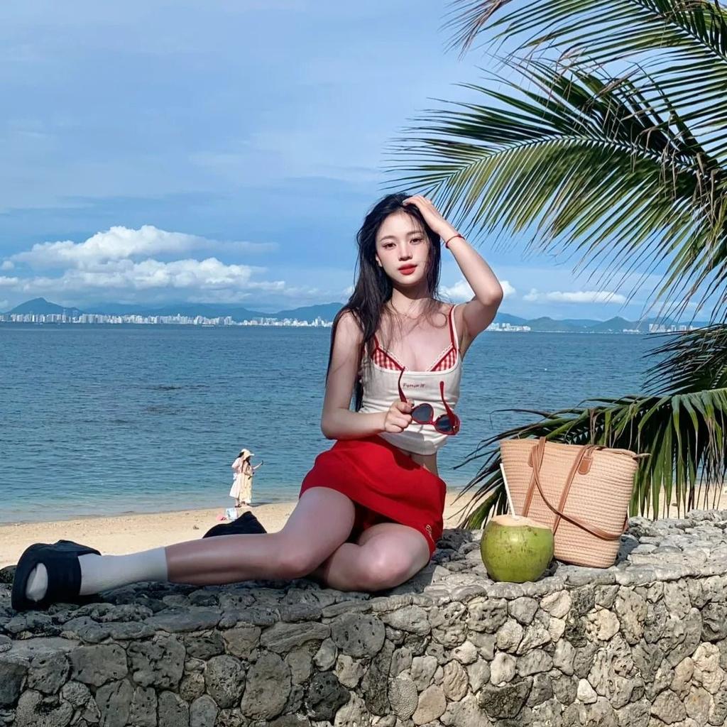 Summer Sexy Slim Sling Sleeveless Set Dress Women Korean Fashion Skinny Plaid Thin Tops Female + Aesthetic Y2k Solid Dresses New