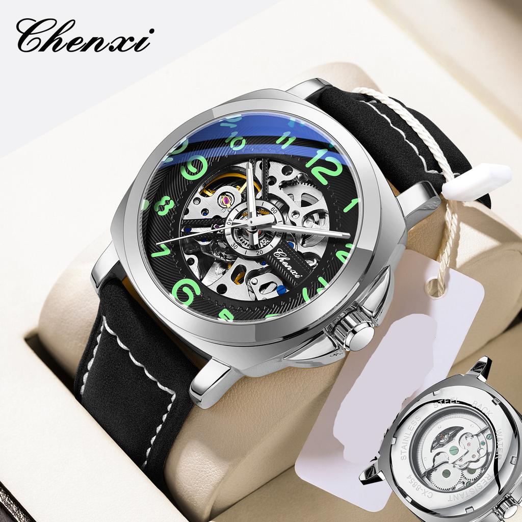 CHENXI Original Skeleton Mechanical Man Watches Luxury Men's Automatic Watch Leather Strap Fashion Business Wristwatch Gift