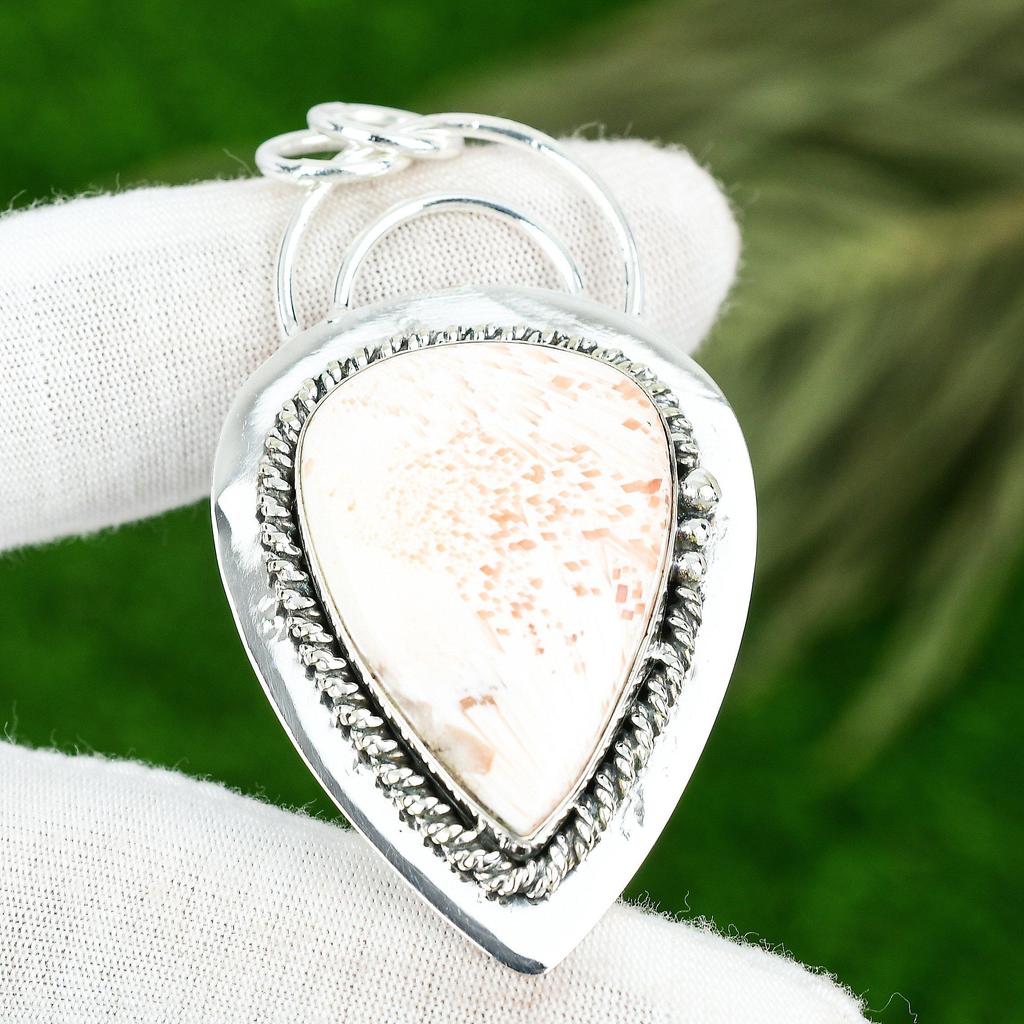 Mothers day Deal Natural Scolecite 925 Sterling Silver Unique Bezel Boho Pendant