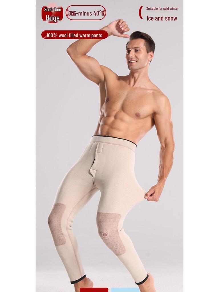 Мужские толстые флисовые брюки из шерсти, хлопка и кашемира, слим-фит - Очень теплые зимние наколенники