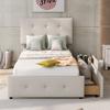 Children Bed 99x210cm Velvet Fabric Kids with Adjustable Headboard 2 Drawers Single Ergonomic Design Strong Wood Slat Support Home Furniture