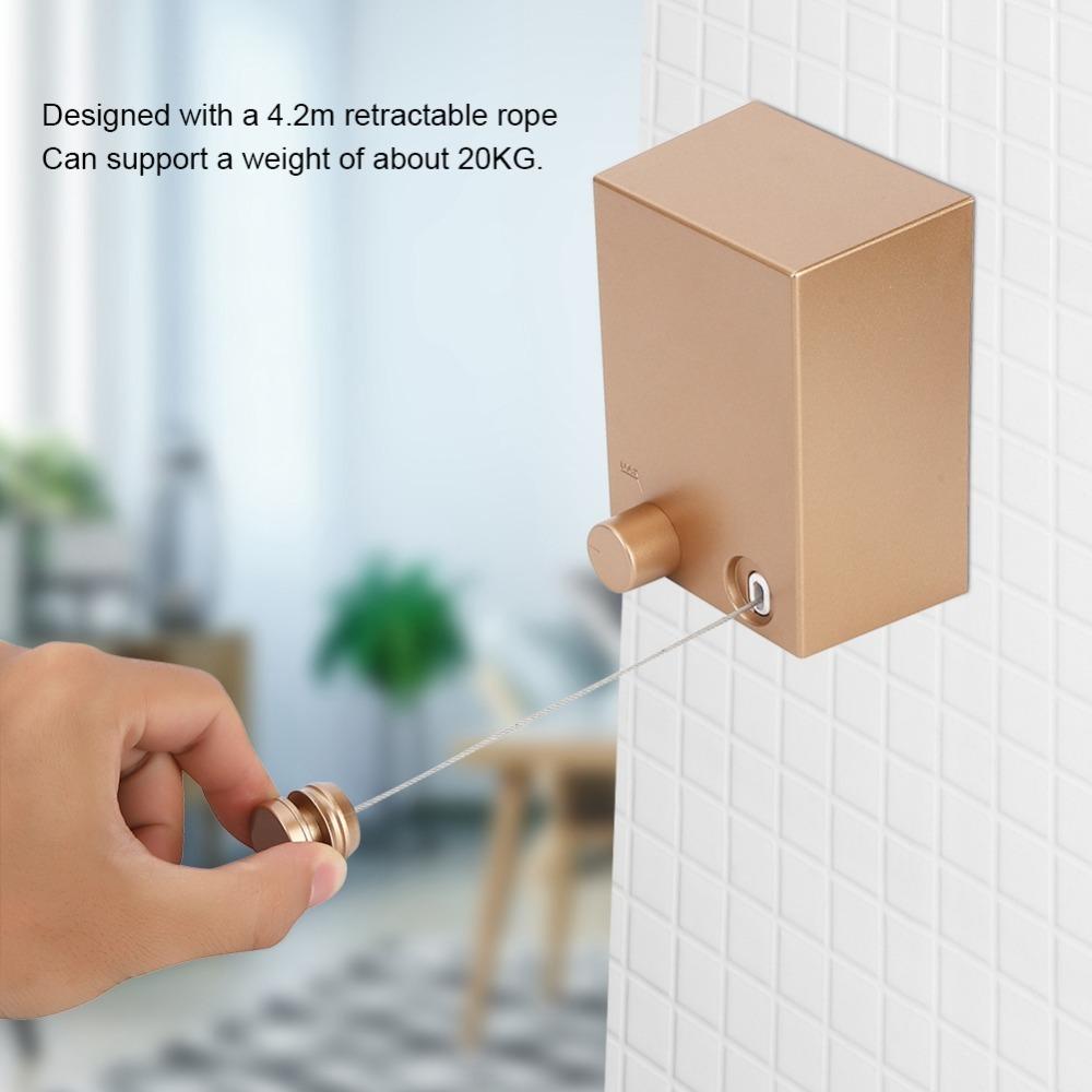 Gold Pink Retractable Clothesline Stainless Steel ABS Steel Rope Clothesline Indoor Outdoor