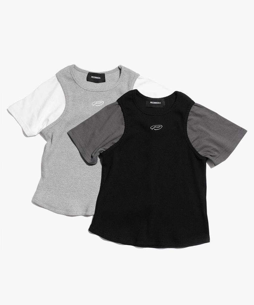 PEACE MAKER Ts Knit Sleeveless Layered Tee (Grey)