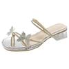 Cool Slippers Two Wearing Style Summer Thick Heel Transparent Women's New Bow Sandals Outside Wearing Fairy Fashion