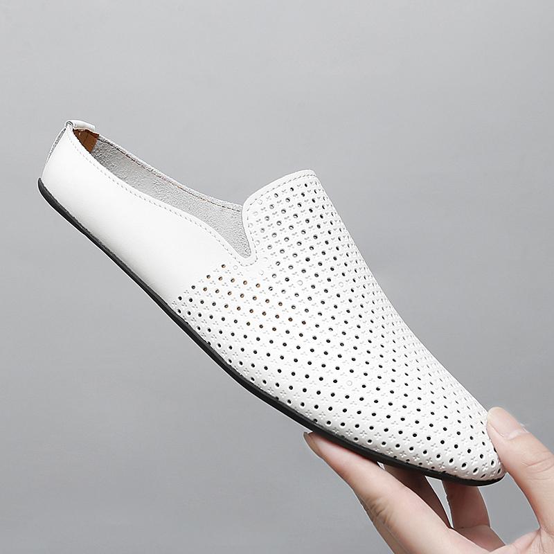 Кожаные мужские мокасины летние легкие получешки для мужчин, дизайнерские мюли ручной работы, мокасины, пляжные тапочки, большой размер 45