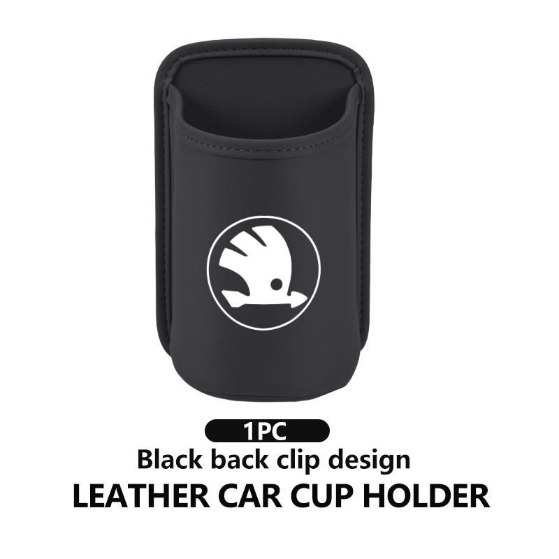 rjhwp8 For Skoda Car Seatback Water Cup Box Leather Mug Drinks Storage Bag Accessories Octavia A5 A7 RS Fabia Superb Rapid Karoq