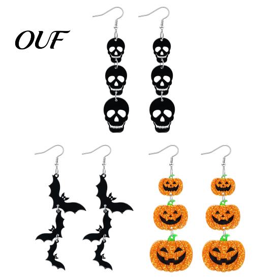 Fashionable Lightweight Earrings for Women 1 Pair Halloween Women, Acrylic Gothic Dangle Earrings, Theme Jewelry Friends Spooky Bat Pumpkin