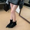 2025 New Korean Version Pointed Head Shallow Mouth Splicing Rear Zipper Low Tube Thin Martin Women's Short Boots