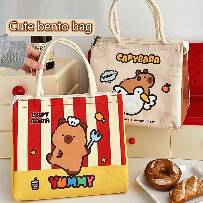 Kawaii Cartoon Capybara Lunch Box Bag Insulated Tote Bag Bento Bag Lunch Bags For Women Girls Portable Thermos Bag Gifts