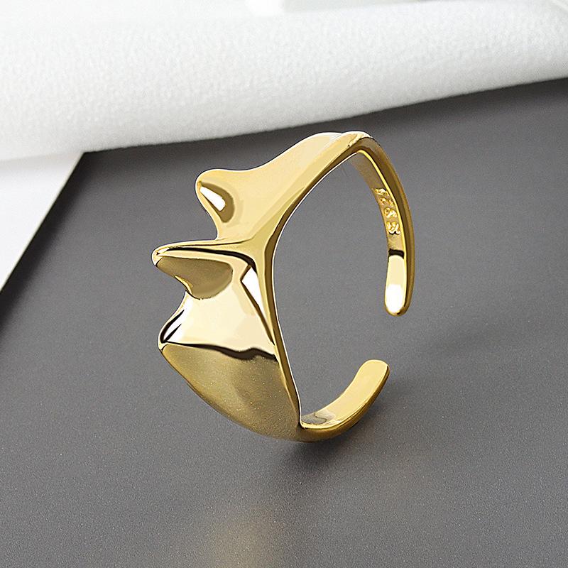 Geometric Glossy Concave Convex Shaped Ring Female Niche Design Personality High Sense Finger Ring Ins Cold Temperament Opening Index Finger Ring