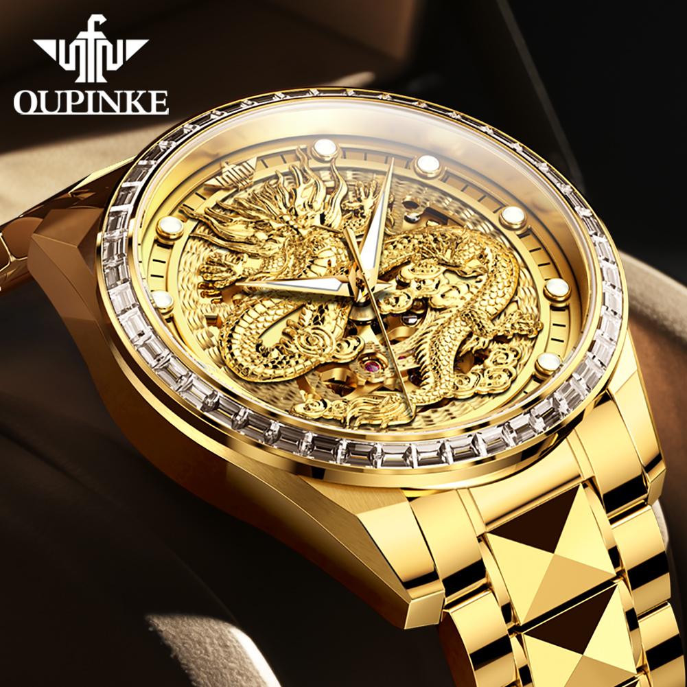 OUPINKE 3276 Dragon Watch For Man Diamond Bezel 5Bar Waterproof Wristwatch Top Luxury Hollow Automatic Mechanical Men's Watches