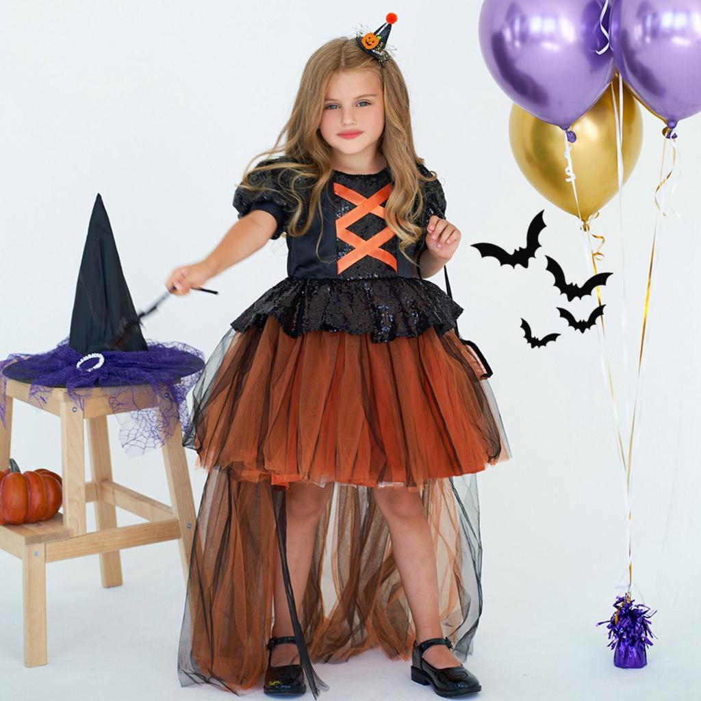 Halloween Girls Dress Printed Dress Witch Role Play Cosplay Costume Masquerade Costume