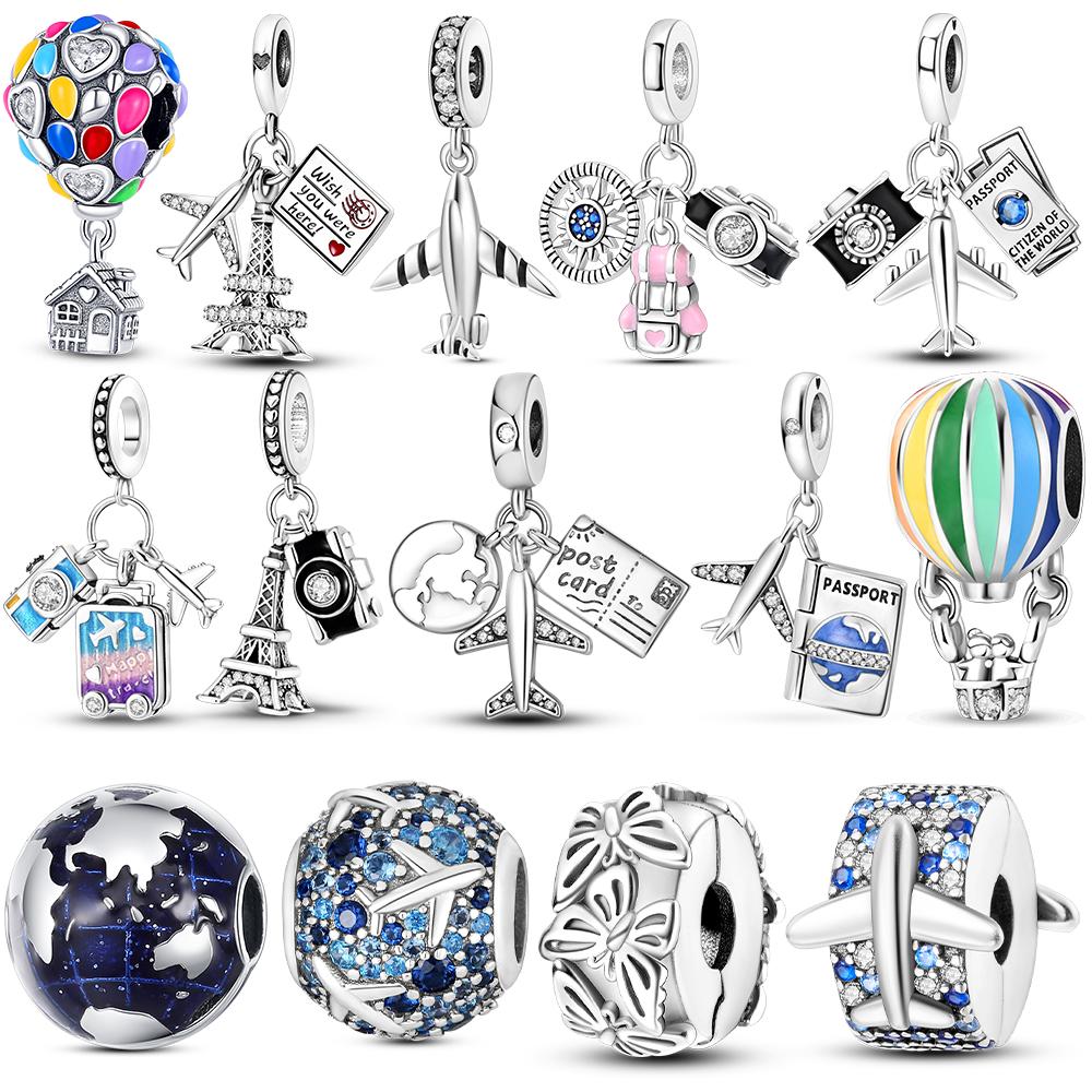 Покрытые медью шармы для паспорта, самолета, багажа, камеры, дорожные шармы, подходят для оригинальных бусин, подвеска для браслета, сделай сам, женские украшения