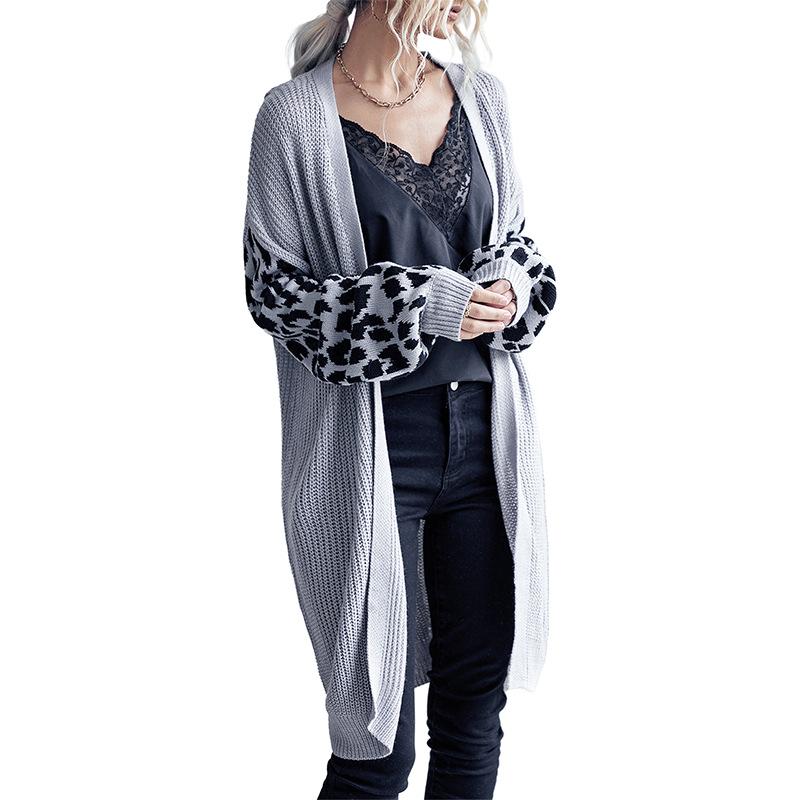 Новый осенне-зимний домашний повседневный стиль вязаный кардиган длинный, без пуговиц леопардовый принт свитер-пальто с длинным рукавом